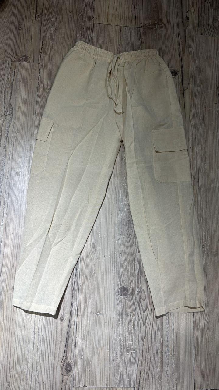 Hemp Cargo Trousers — Cream (Straight Leg)