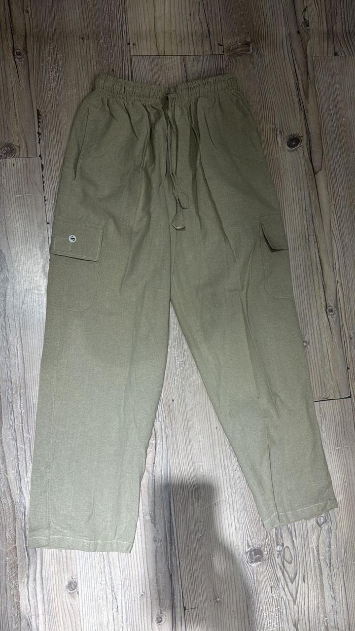 Hemp Cargo Trousers — Olive Green