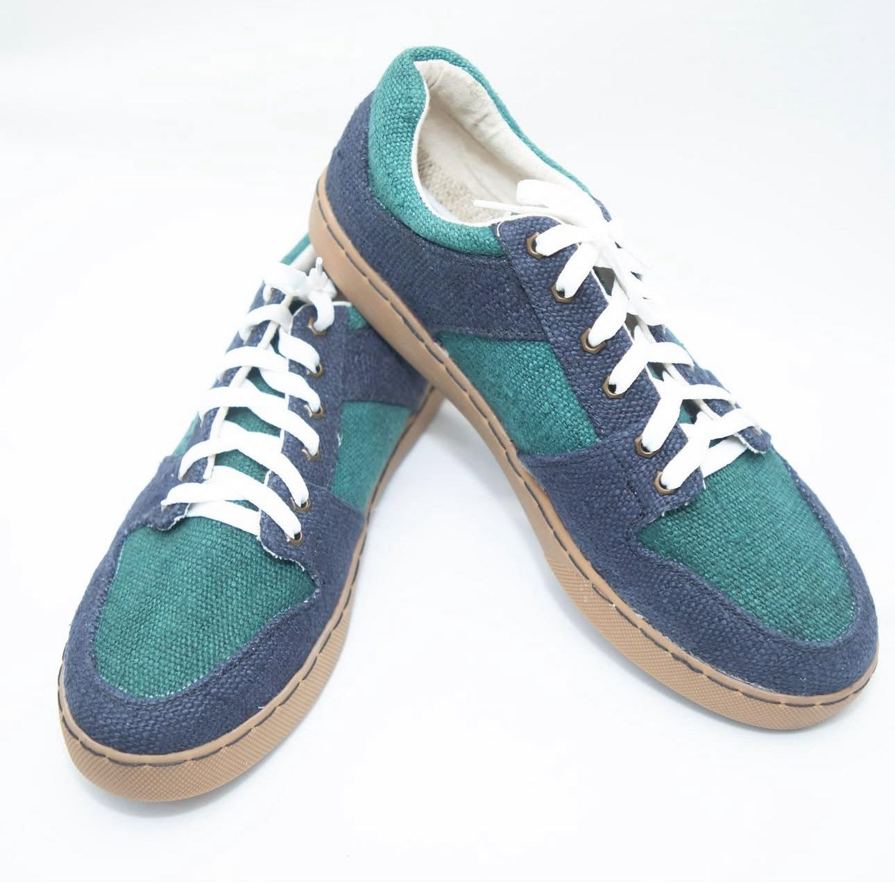 Hemp Patchwork Low-Top Sneakers — Navy & Teal